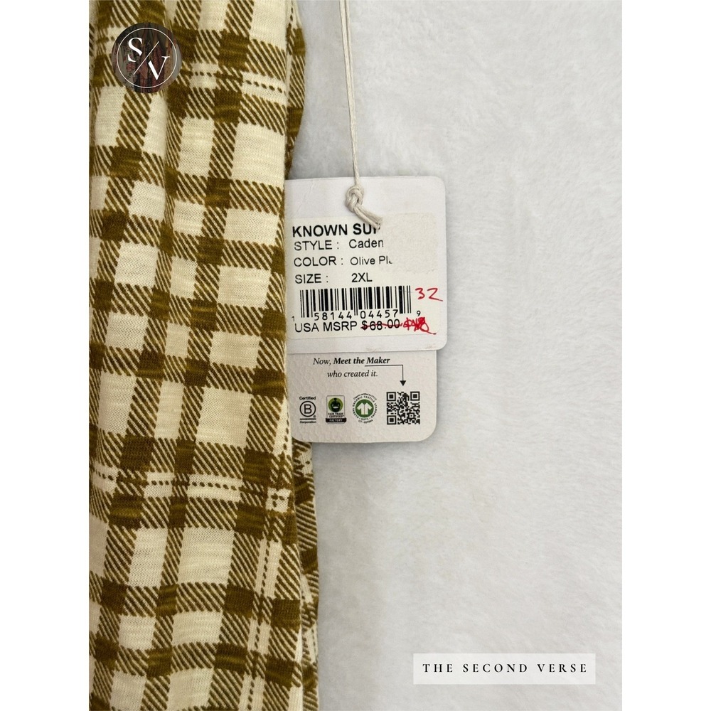 Known Supply Jumpsuit Women 2XL Olive Caden Plaid Organic Cotton Overalls - Picture 11 of 11